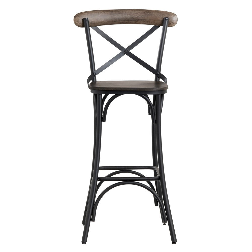 Crestview Cery Barstool Chair Set of 2 | Brown Curved Back | Iron Frame CCL-CVFNR4504
