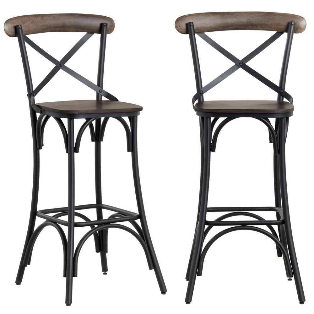 Crestview Cery Barstool Chair Set of 2 | Brown Curved Back | Iron Frame CCL-CVFNR4504