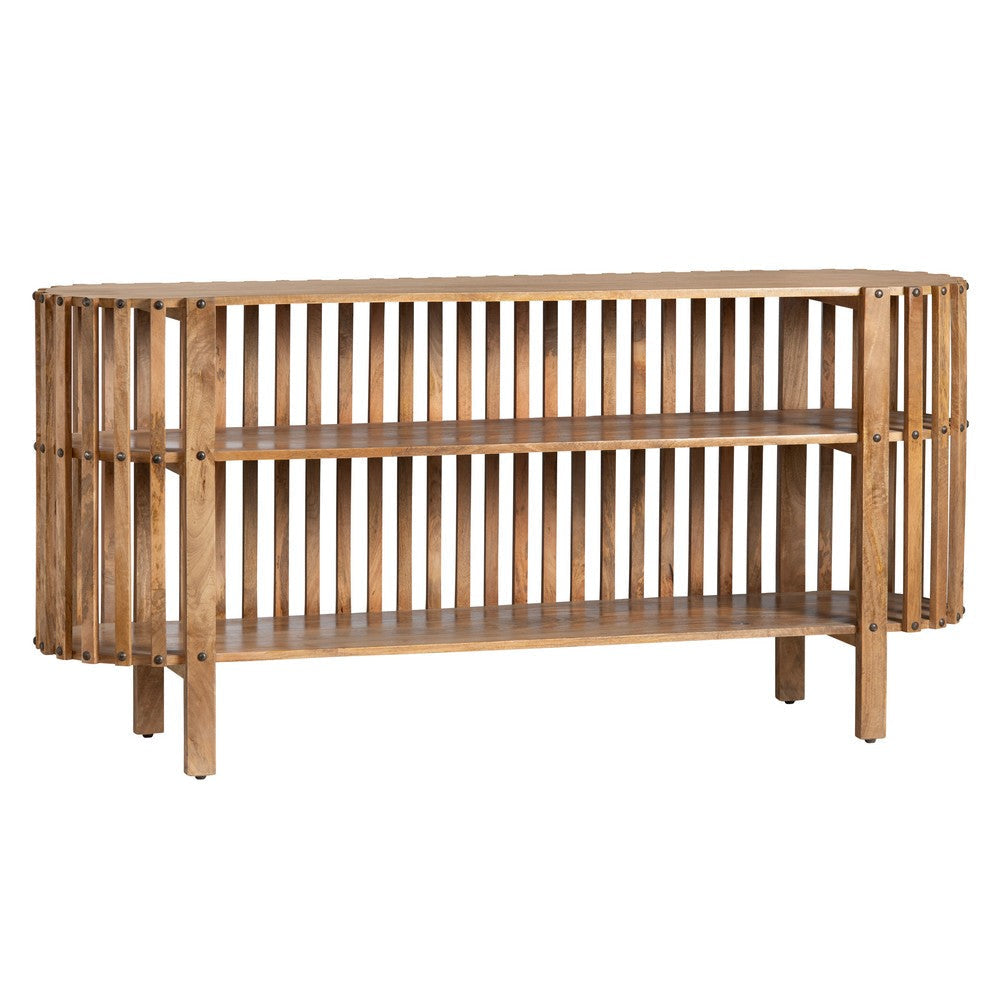 Crestview Sez Sofa Console Table | 68" | 2 Fixed Shelves | Brown Wood