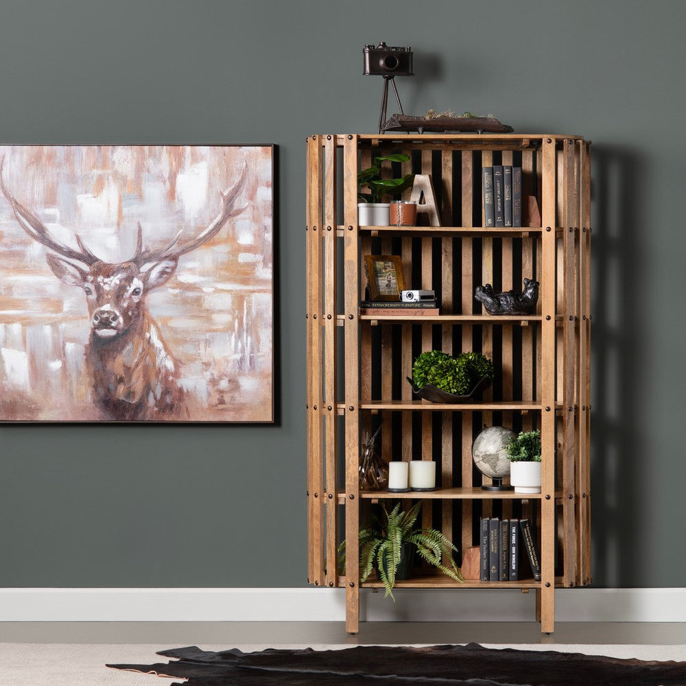 Crestview Sez Etagere Bookcase w 5 Fixed Shelves | Brown Mango Wood