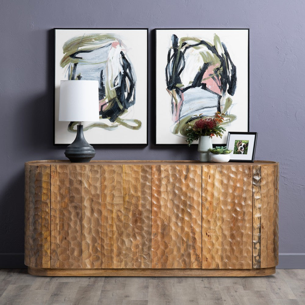 Crestview Gery Media Credenza Sideboard | 4 Scalloped Doors | 76" Brown