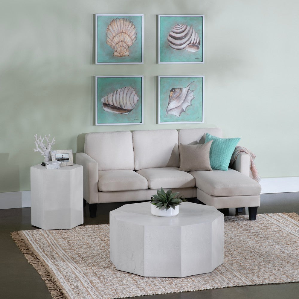 Crestview Kesy Coffee Table | 40" Geometric | White Mango Wood