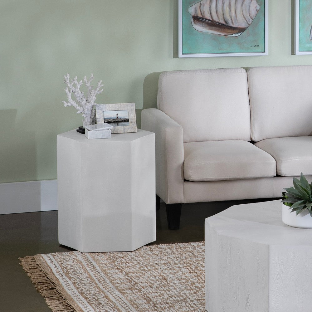Crestview Kesy Side End Table | 22" Hexagonal Top | White Mango Wood