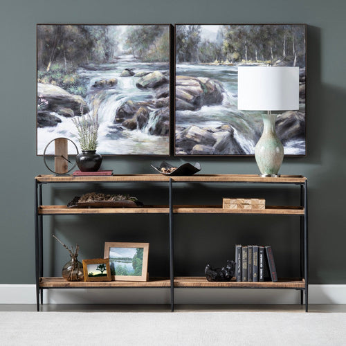 Crestview Wex Sofa Console Table | 72" Top w 2 Shelves | Black Metal
