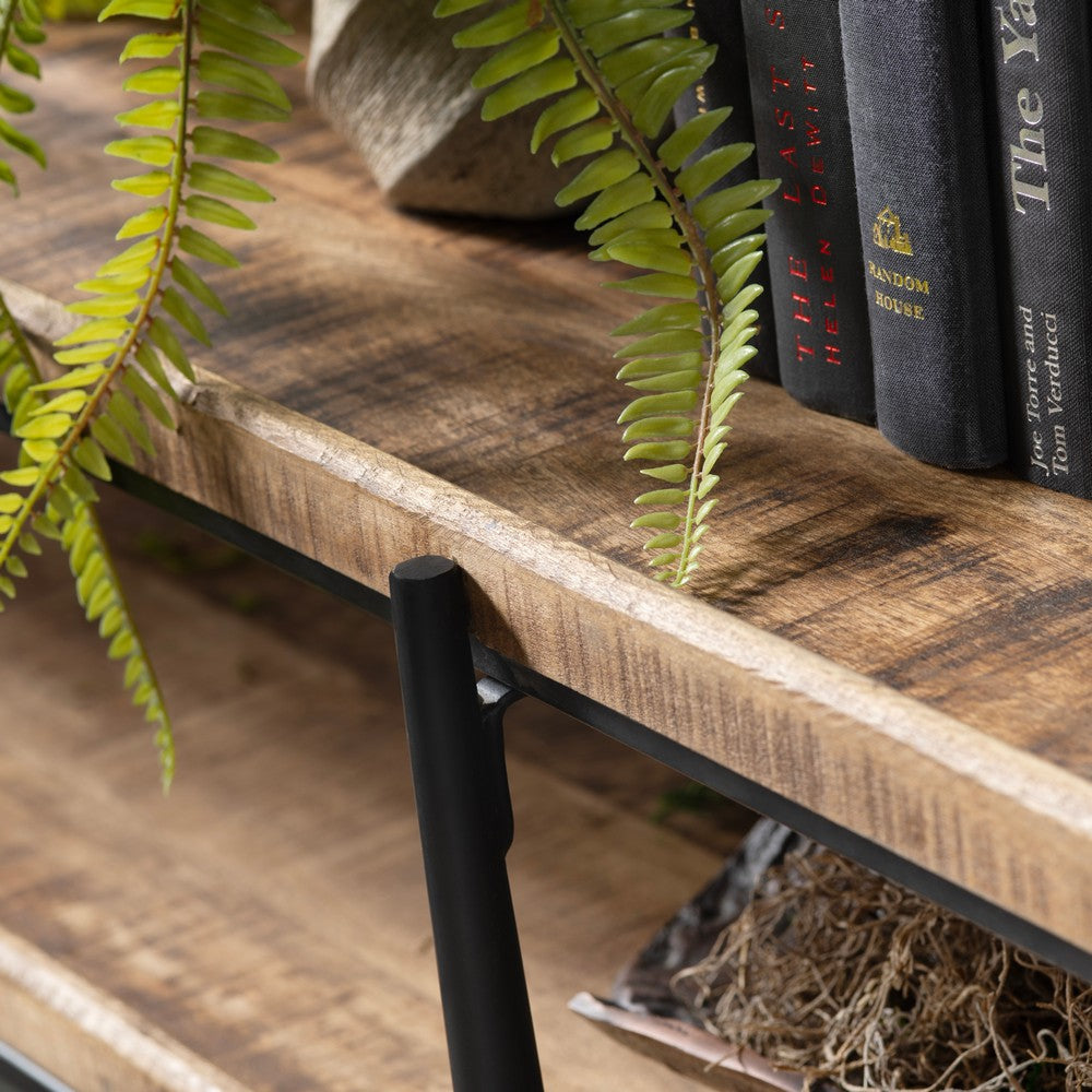 Crestview Wex Sofa Console Table | 72’’ Top w 2 Shelves | Black Metal CCL-CVFNR4525