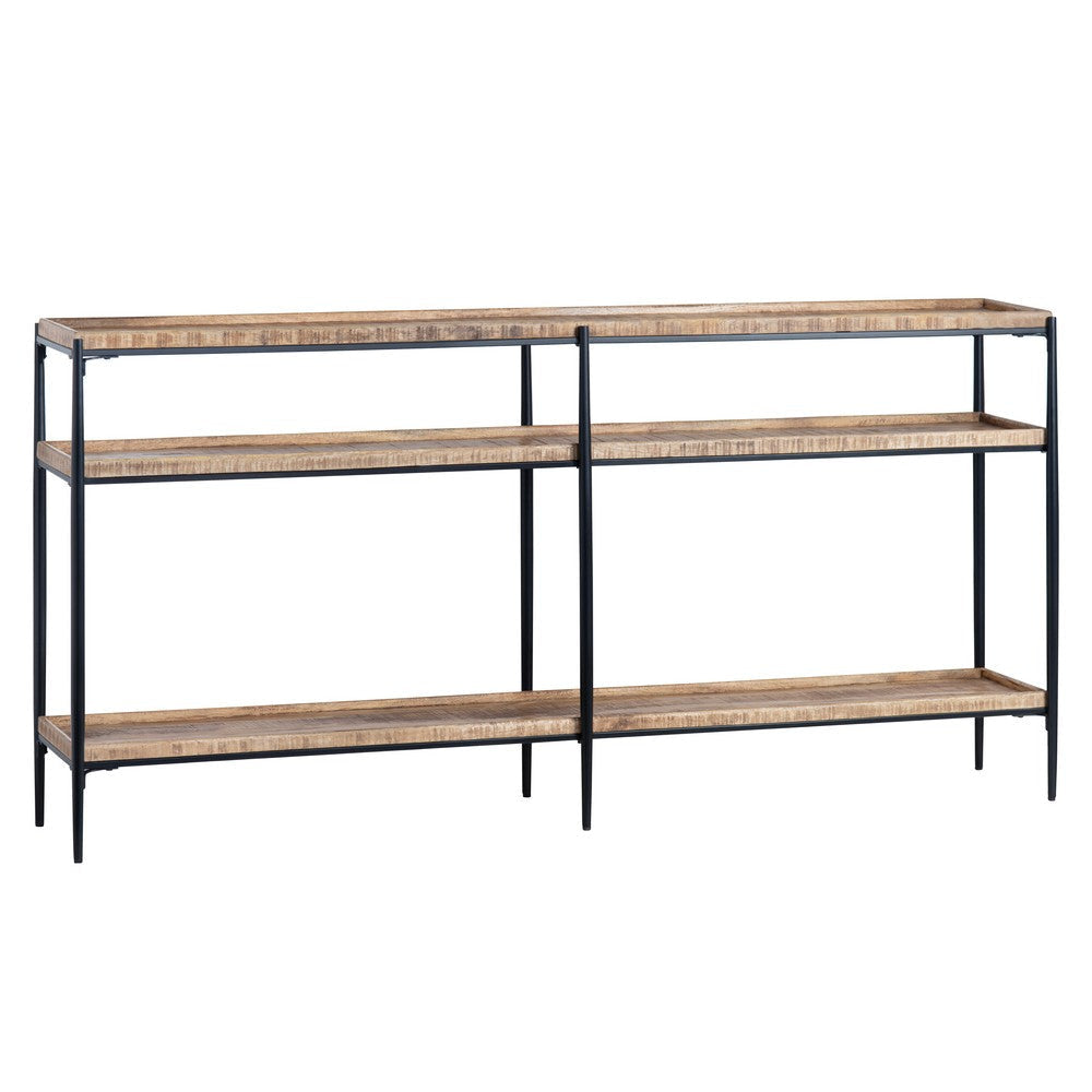 Crestview Wex Sofa Console Table | 72’’ Top w 2 Shelves | Black Metal CCL-CVFNR4525