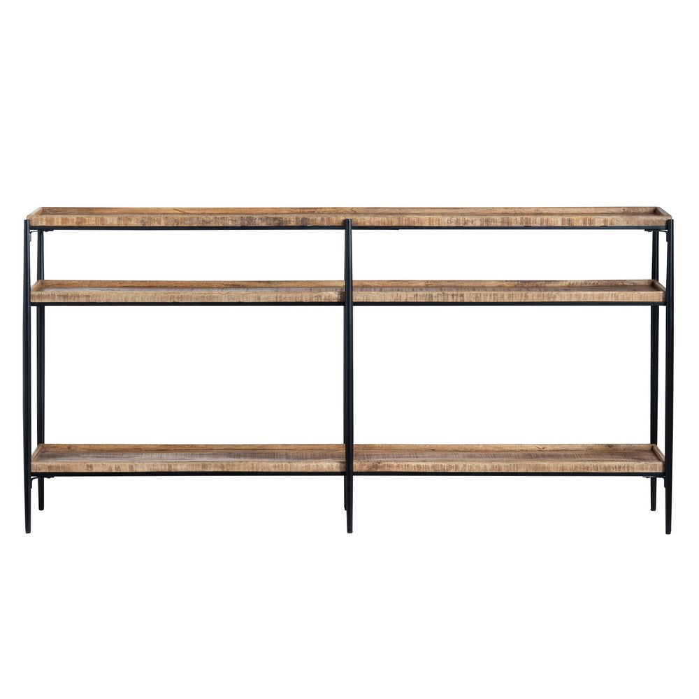 Crestview Wex Sofa Console Table | 72’’ Top w 2 Shelves | Black Metal CCL-CVFNR4525