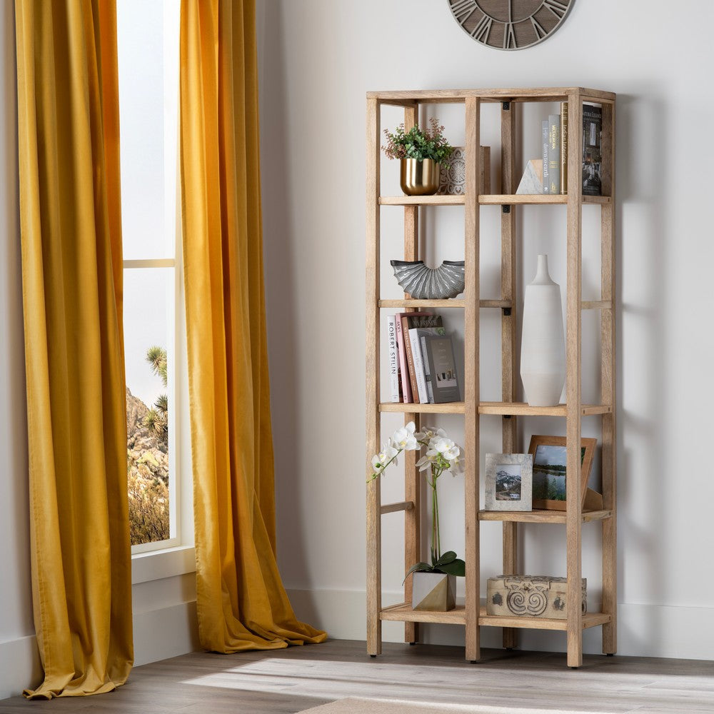 Crestview Lary Etagere Bookcase w 5 Rattan Shelves | Natural Brown Wood