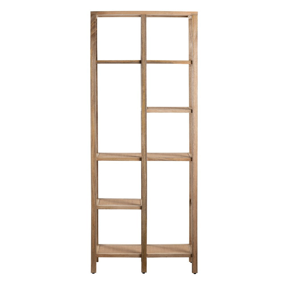 Crestview Lary Etagere Bookcase w 5 Rattan Shelves | Natural Brown Wood CCL-CVFNR4526
