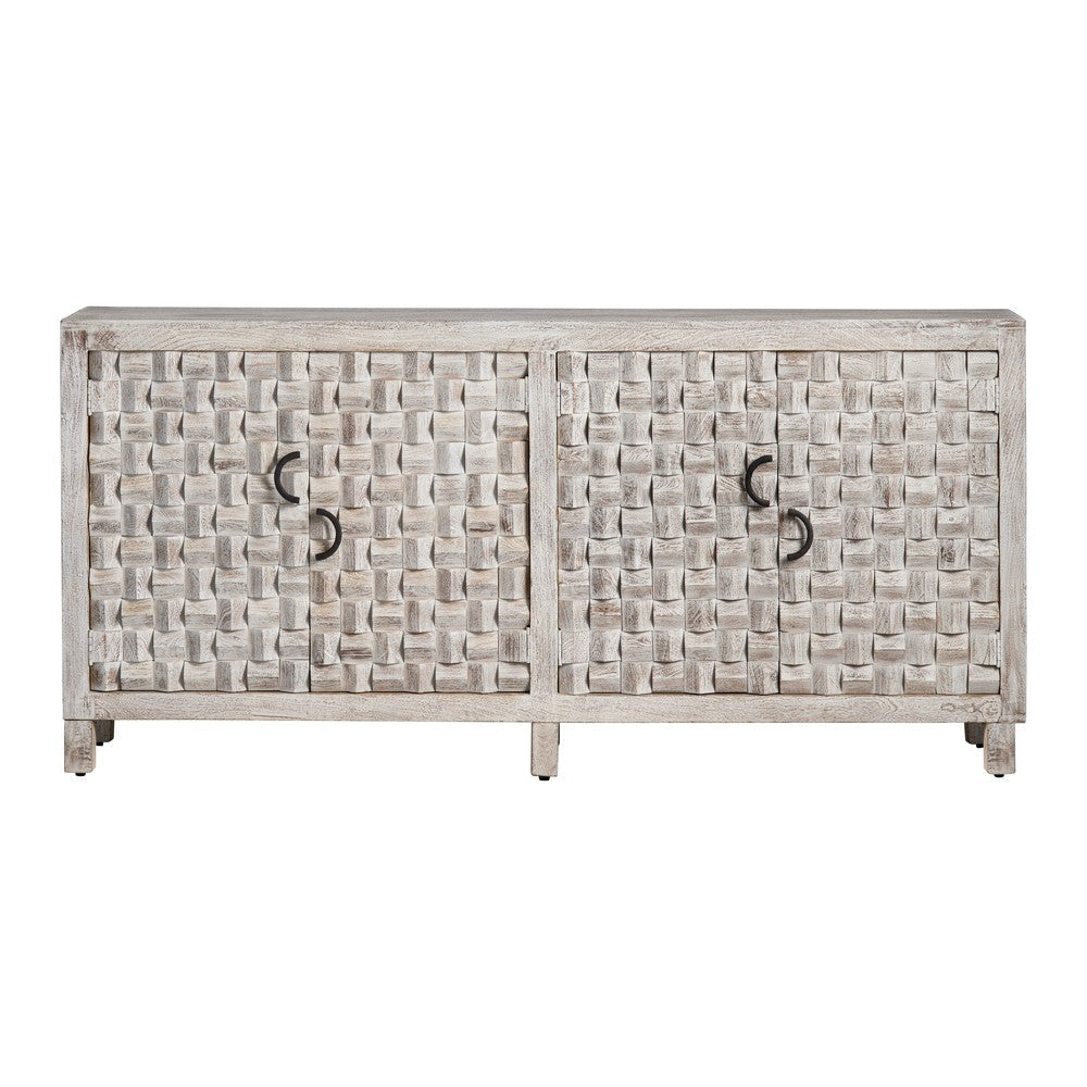 Crestview Quin Sideboard Buffet Cabinet | Whitewash 71’’ | 4 Doors CCL-CVFNR4532