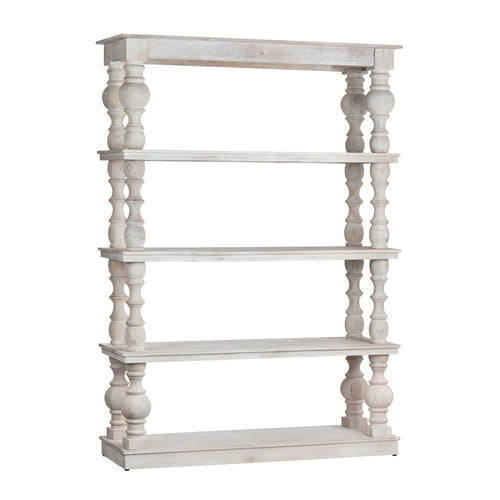 Crestview Hary Classic Etagere Bookcase w 4 Shelves | Turned Whitewash