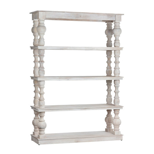Crestview Hary Classic Etagere Bookcase w 4 Shelves | Turned Whitewash