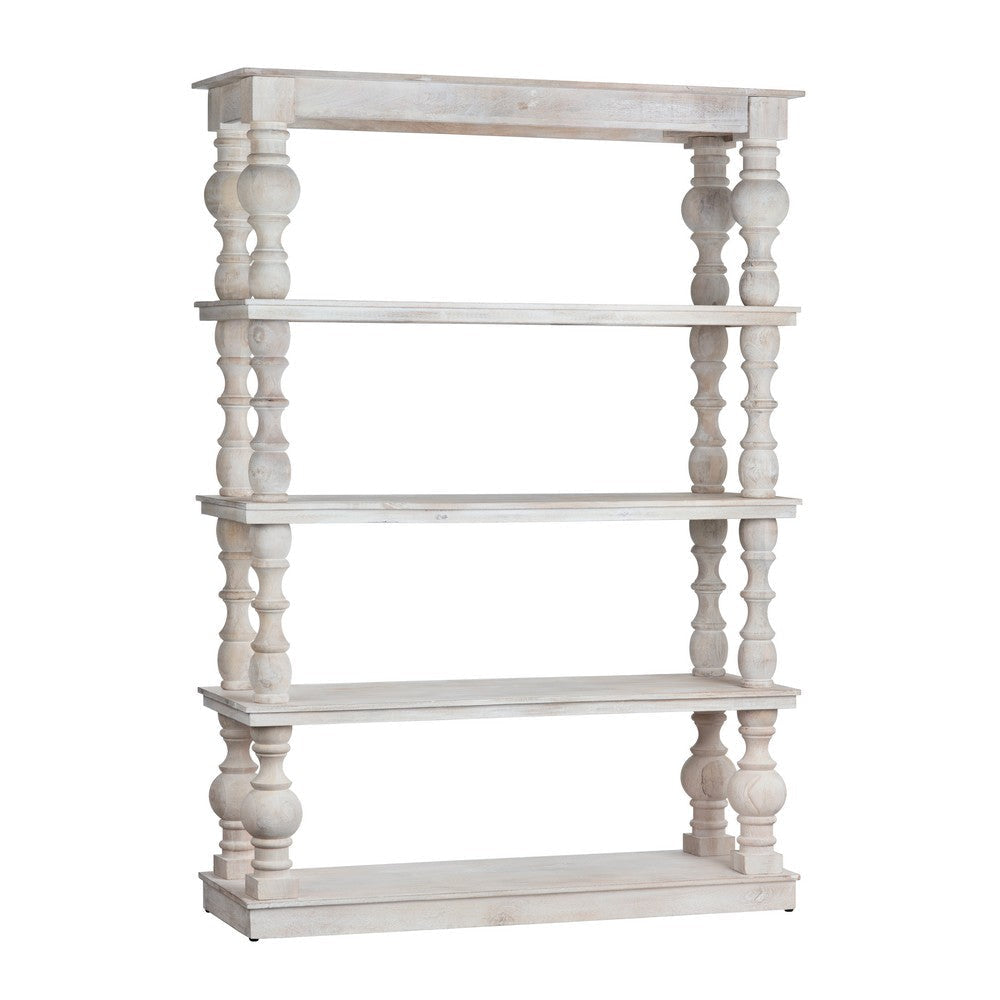 Crestview Hary Classic Etagere Bookcase w 4 Shelves | Turned Whitewash