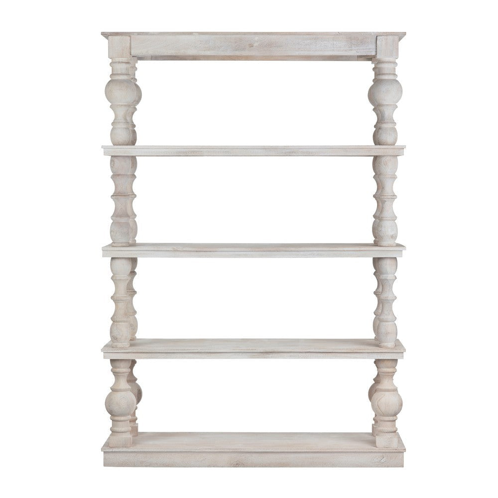 Crestview Hary Classic Etagere Bookcase w 4 Shelves | Turned Whitewash CCL-CVFNR4537