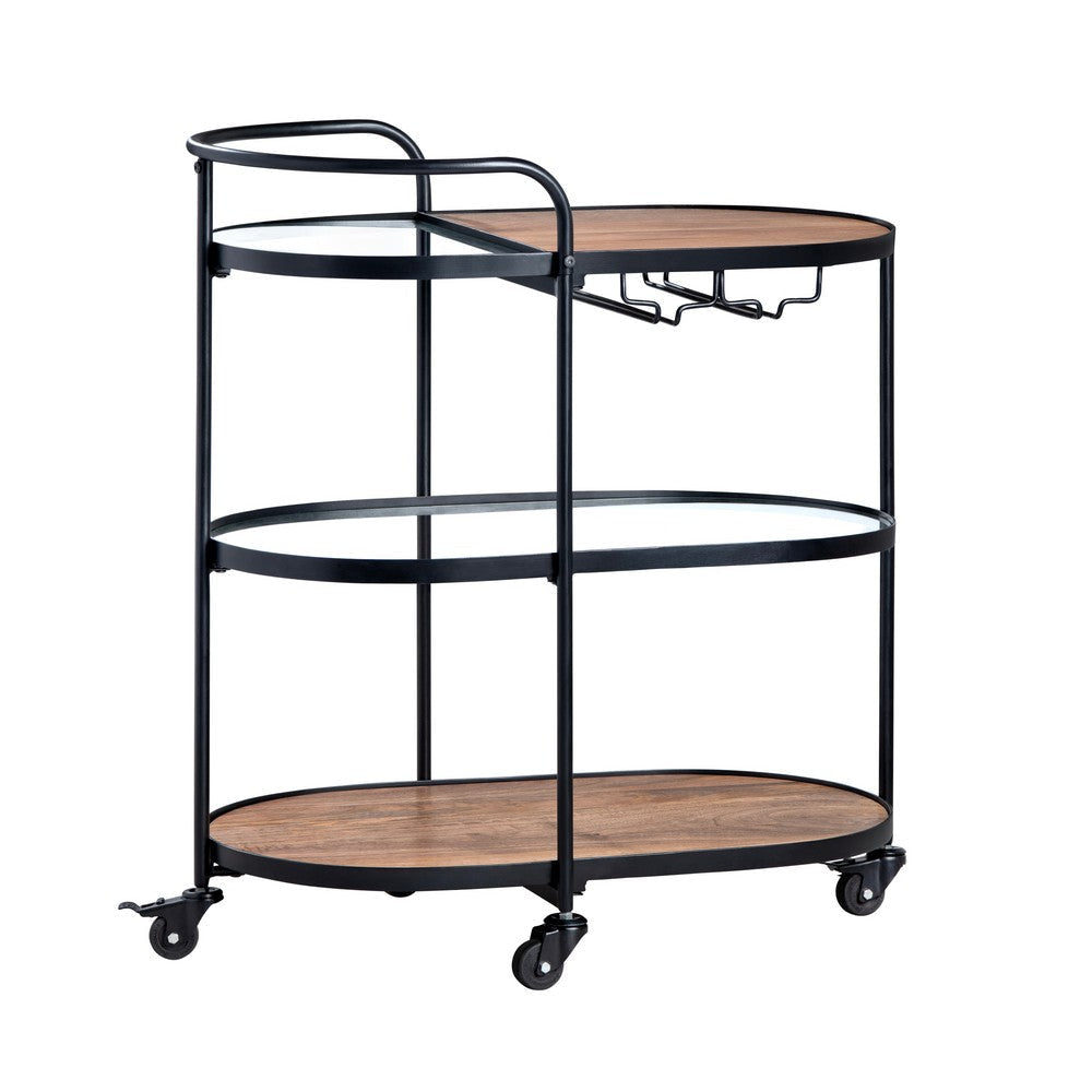 Crestview Jaz Rolling Bar Cart with Wheels | 3 Open Shelves | Black Iron CCL-CVFNR4540