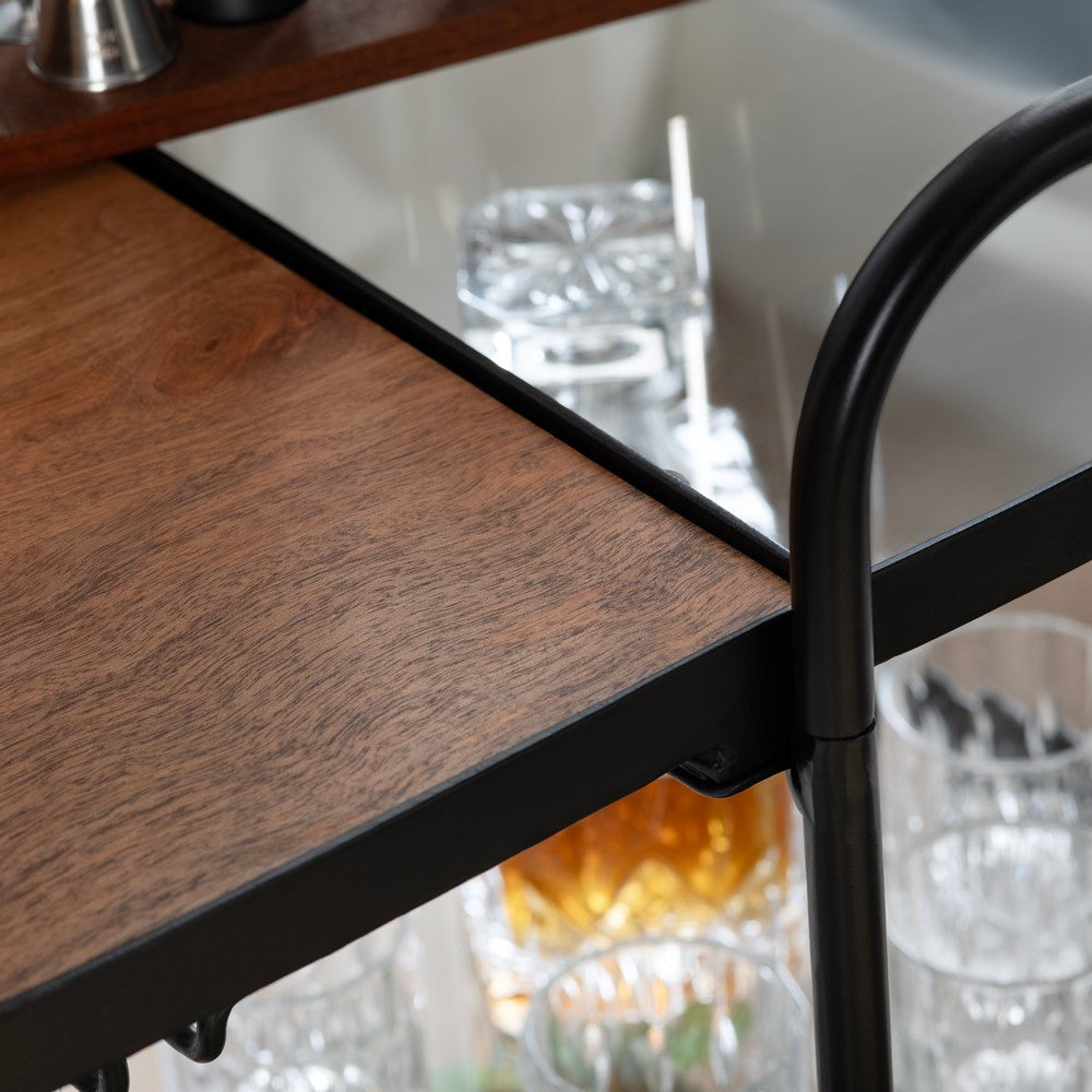 Crestview Jaz Rolling Bar Cart with Wheels | 3 Open Shelves | Black Iron CCL-CVFNR4540