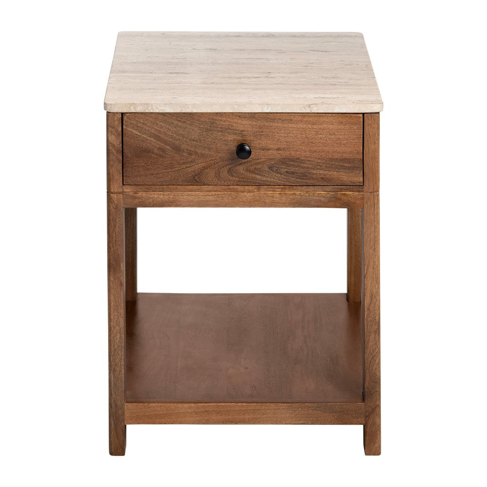 Crestview Lio Side End Table | 22’’ Beige Travertine w Drawer | Brown CCL-CVFNR4543