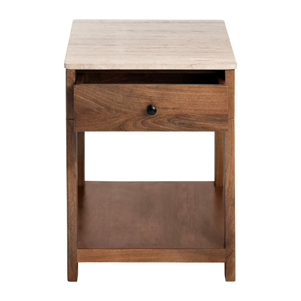 Crestview Lio Side End Table | 22’’ Beige Travertine w Drawer | Brown CCL-CVFNR4543