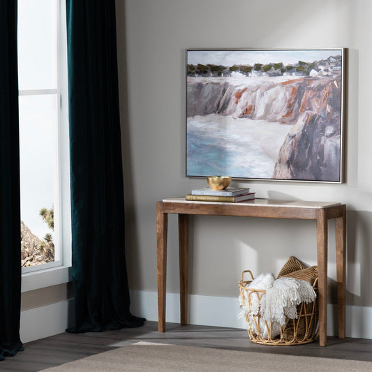 Crestview Lio Sofa Console Table | 42" Beige Travertine Top | Brown