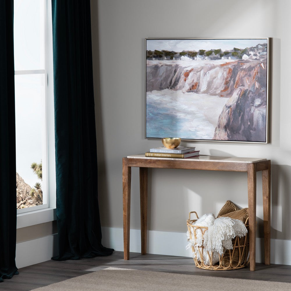 Crestview Lio Sofa Console Table | 42" Beige Travertine Top | Brown