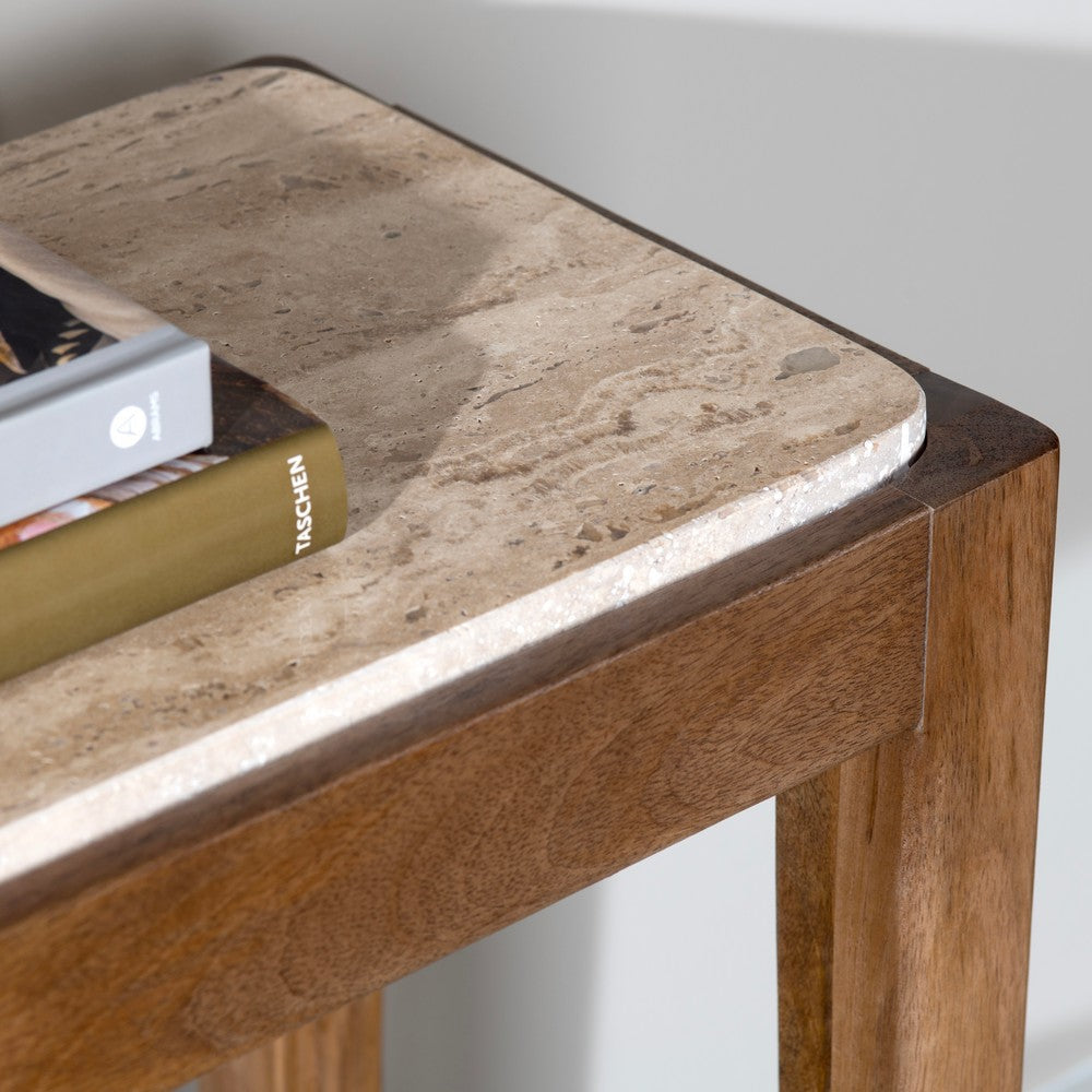 Crestview Lio Sofa Console Table | 42’’ Beige Travertine Top | Brown CCL-CVFNR4544