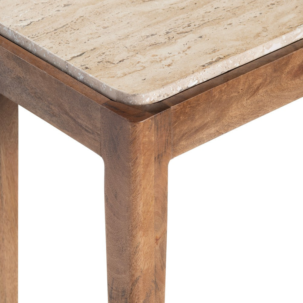 Crestview Lio Sofa Console Table | 42’’ Beige Travertine Top | Brown CCL-CVFNR4544