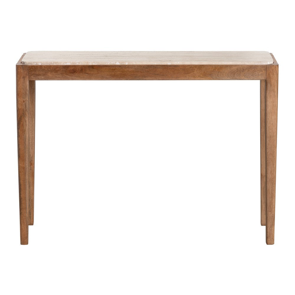 Crestview Lio Sofa Console Table | 42’’ Beige Travertine Top | Brown CCL-CVFNR4544