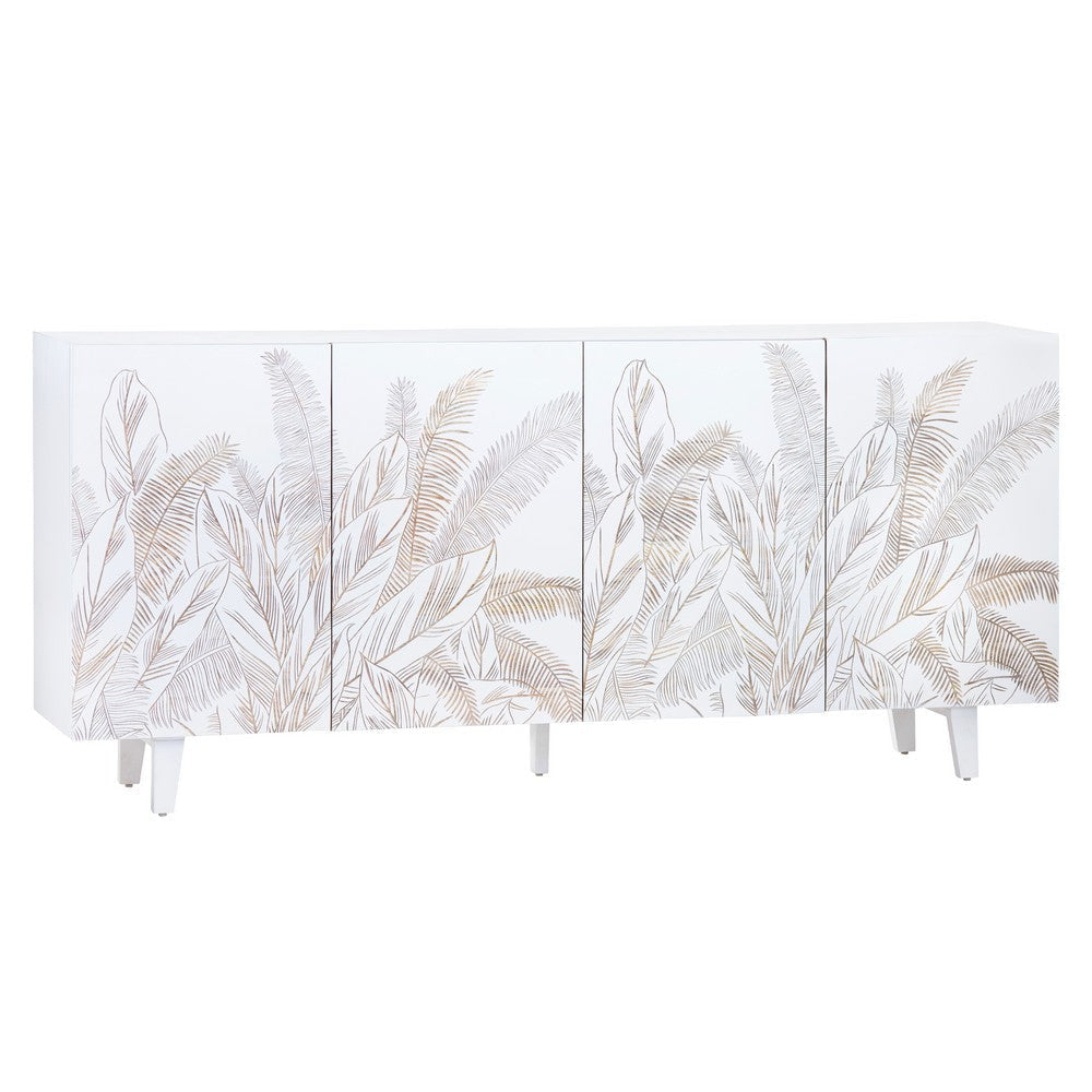 Crestview Sesy Media Credenza | 79’’ | 4 Floral Front Doors | White CCL-CVFNR4546