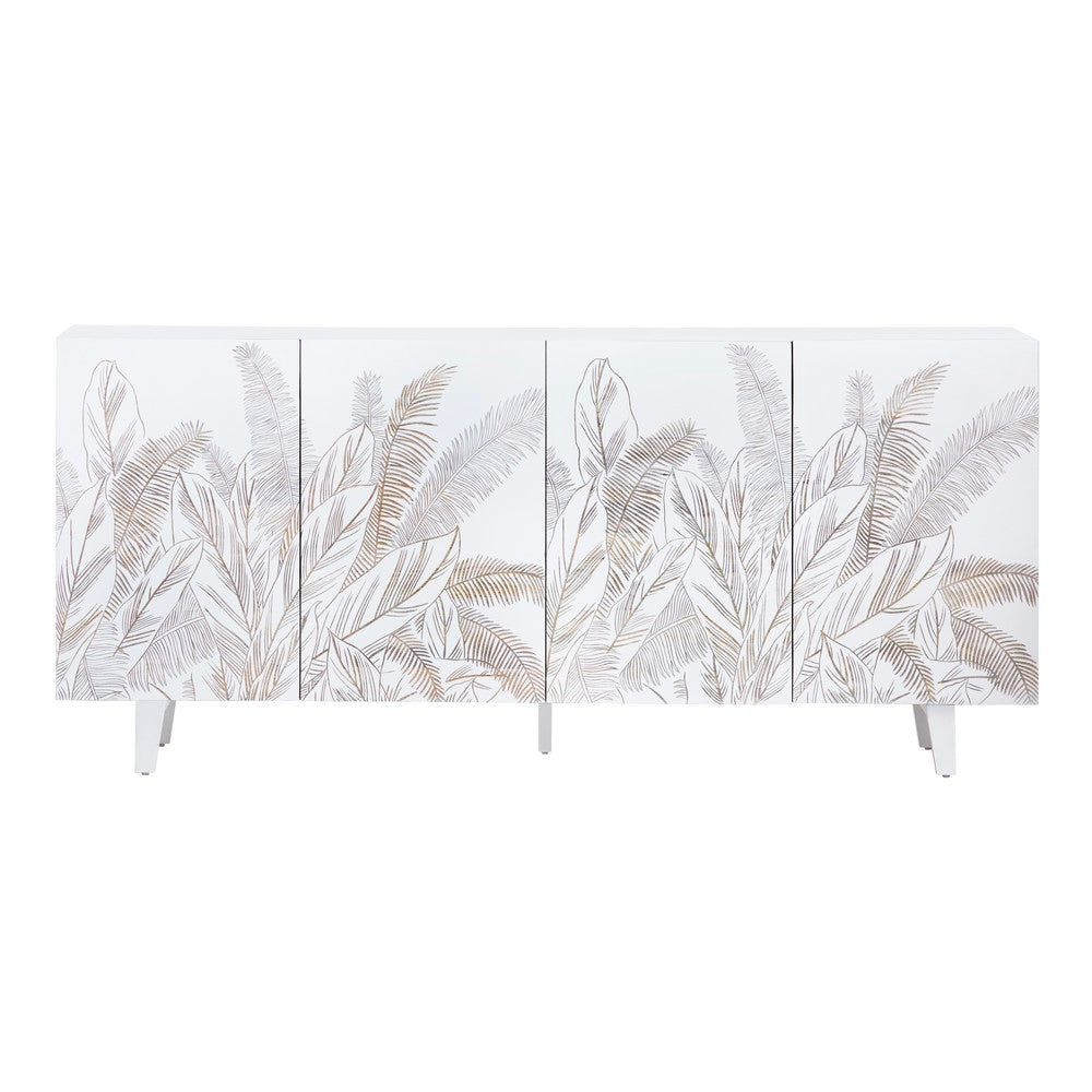 Crestview Sesy Media Credenza | 79’’ | 4 Floral Front Doors | White CCL-CVFNR4546