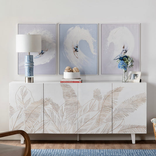 Crestview Sesy Media Credenza | 79" | 4 Floral Front Doors | White