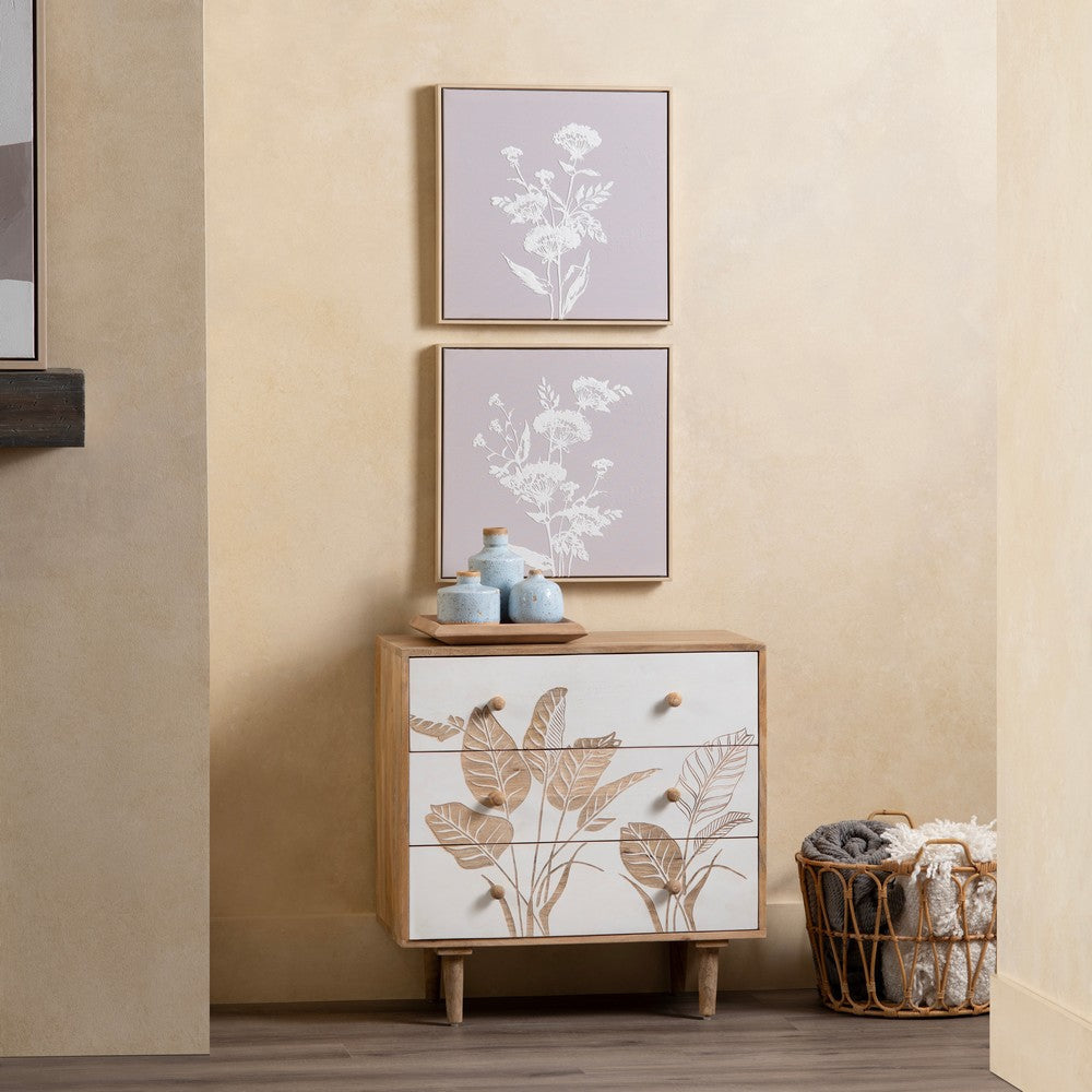 Crestview Sesy Accent Chest Nightstand | 3 Floral Drawers | Brown Frame CCL-CVFNR4549