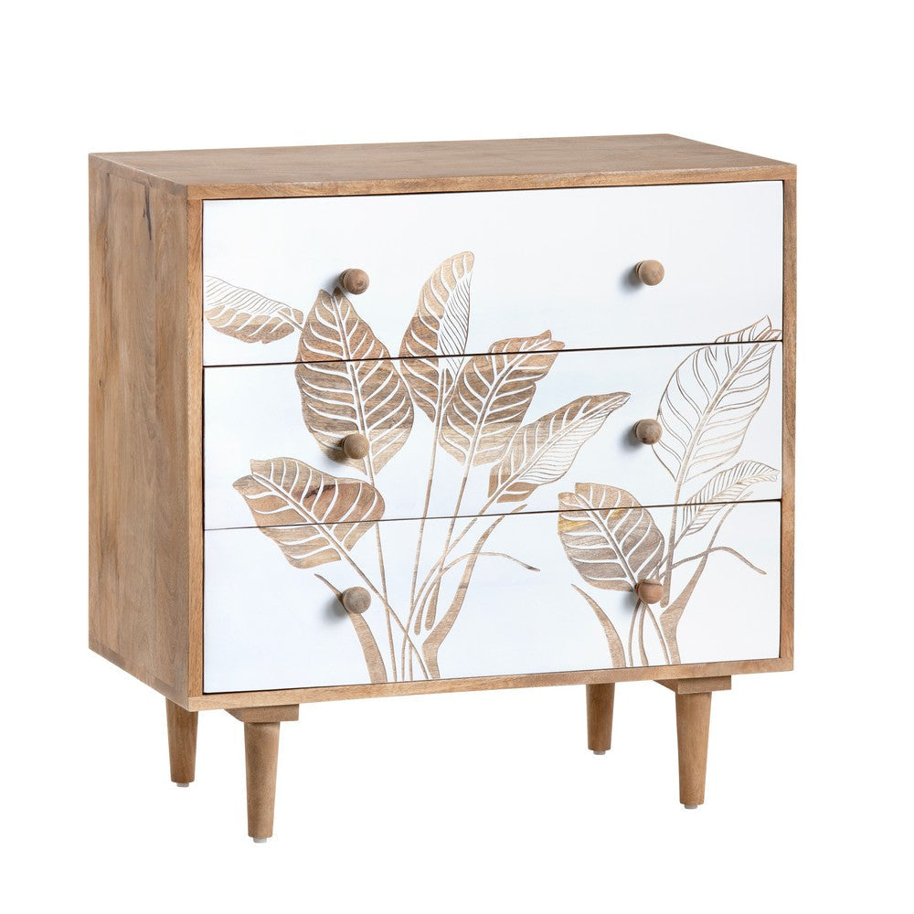 Crestview Sesy Accent Chest Nightstand | 3 Floral Drawers | Brown Frame CCL-CVFNR4549