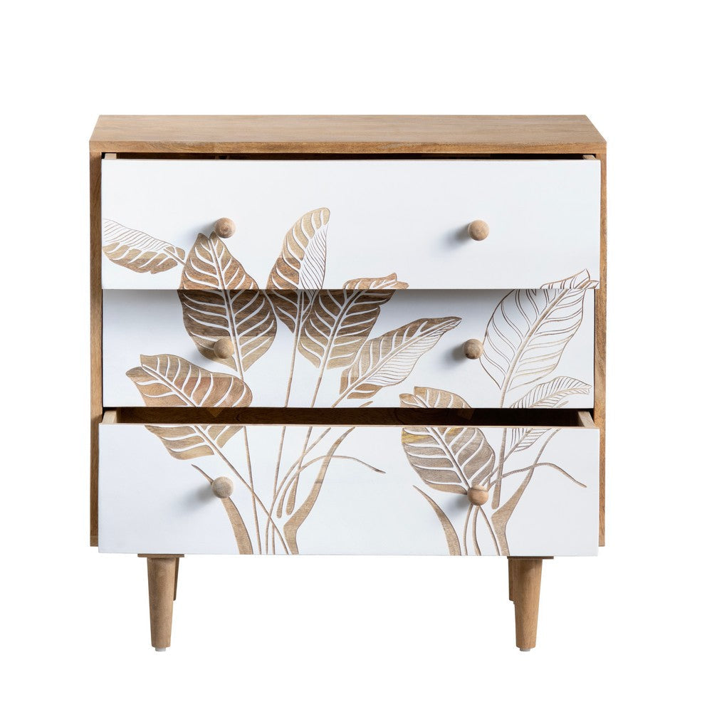 Crestview Sesy Accent Chest Nightstand | 3 Floral Drawers | Brown Frame CCL-CVFNR4549