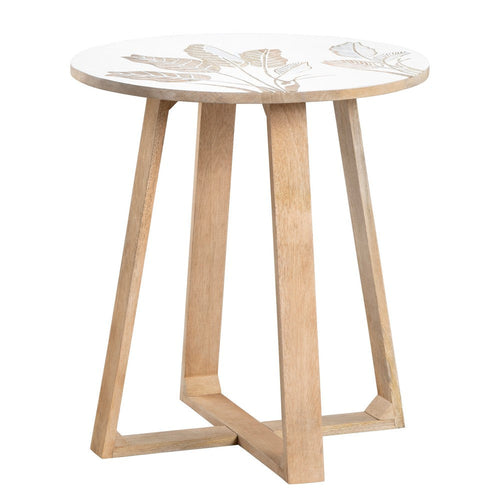 Crestview Sesy Side End Table | 22" Round White Top | Wood Legs