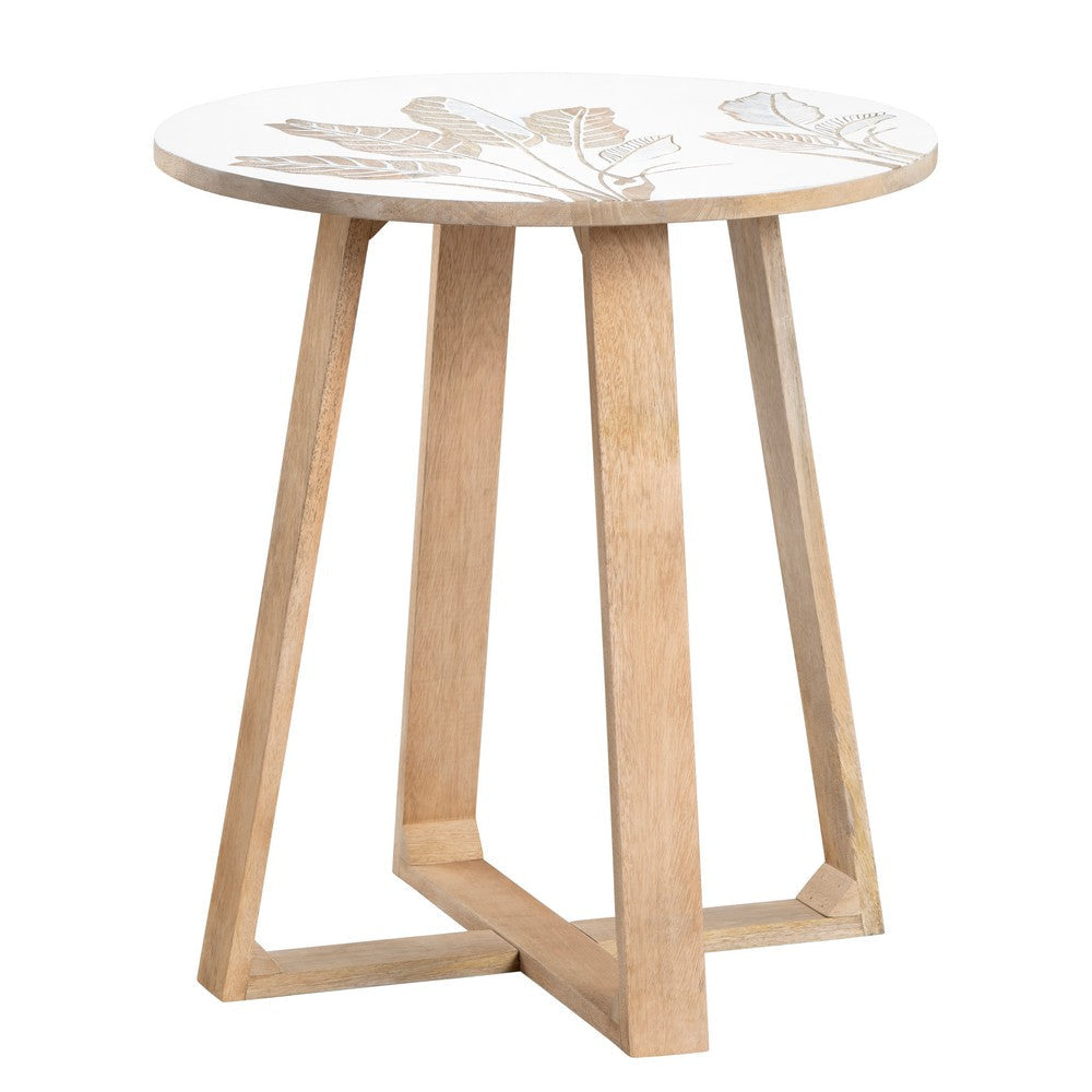 Crestview Sesy Side End Table | 22" Round White Top | Wood Legs