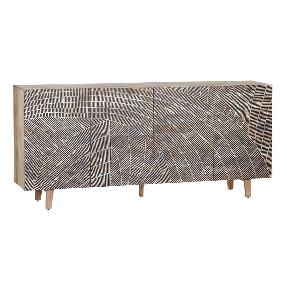 Crestview Zamy Media Credenza | 79" | 4 Patterned Doors | Brown Wood