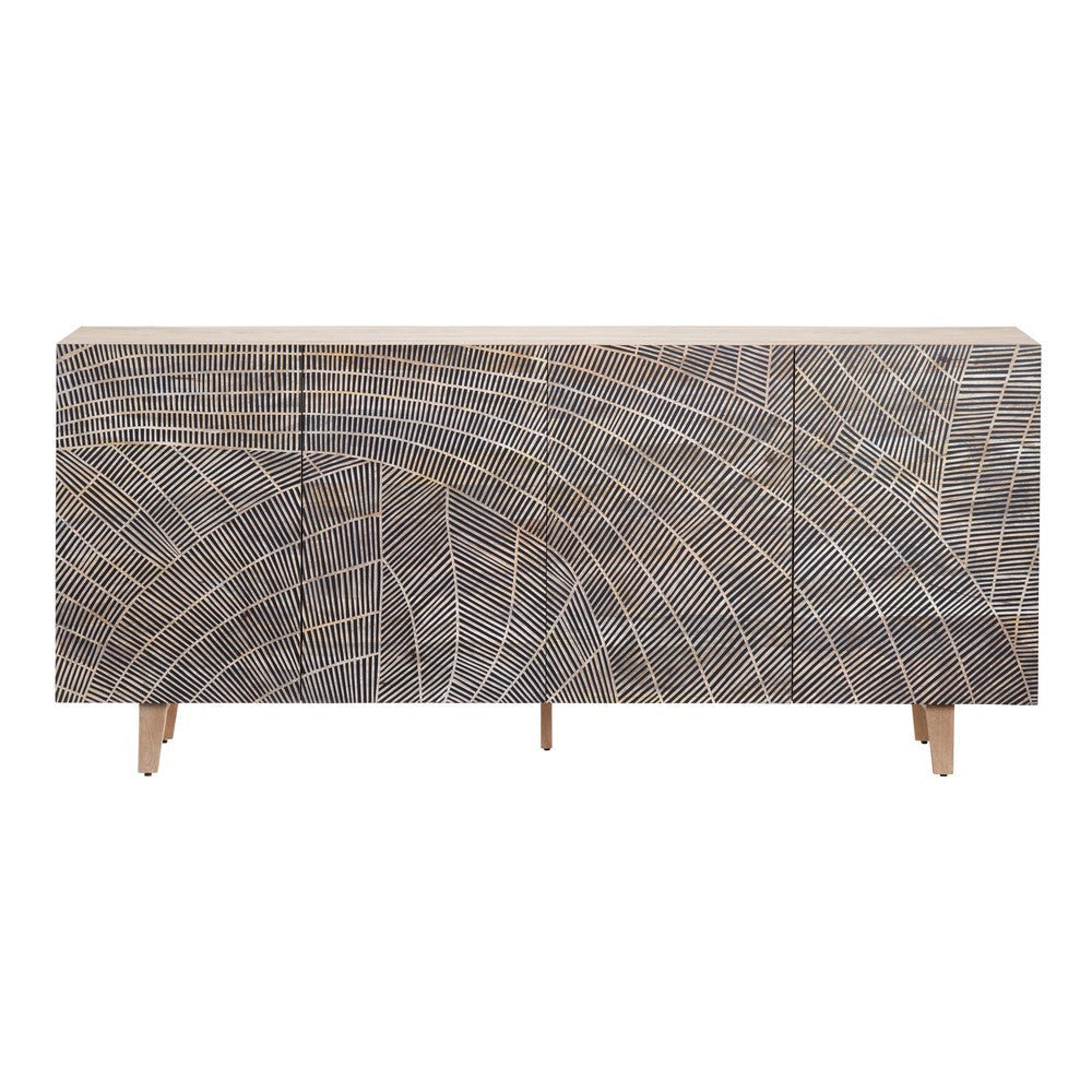 Crestview Zamy Media Credenza | 79’’ | 4 Patterned Doors | Brown Wood CCL-CVFNR4551