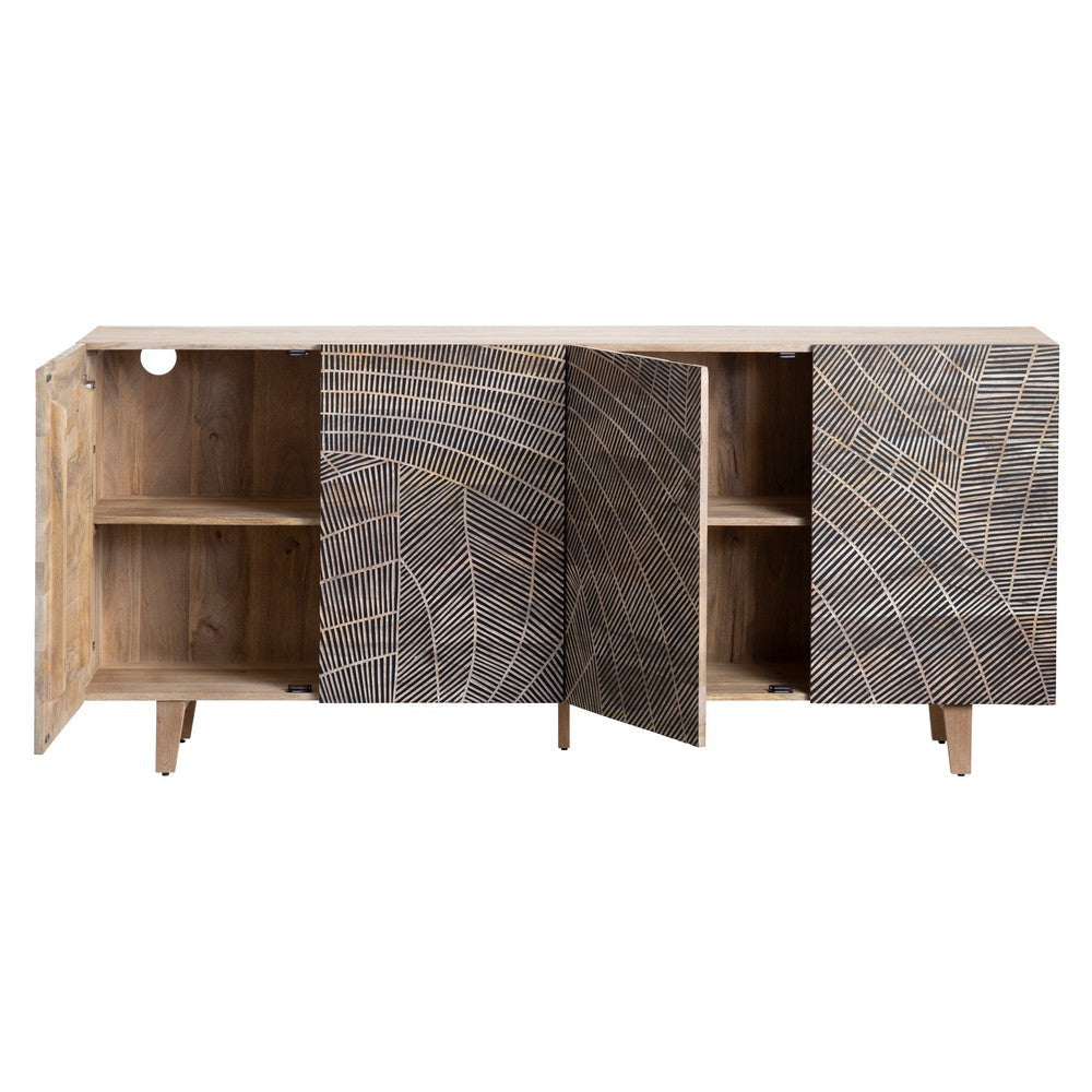 Crestview Zamy Media Credenza | 79’’ | 4 Patterned Doors | Brown Wood CCL-CVFNR4551