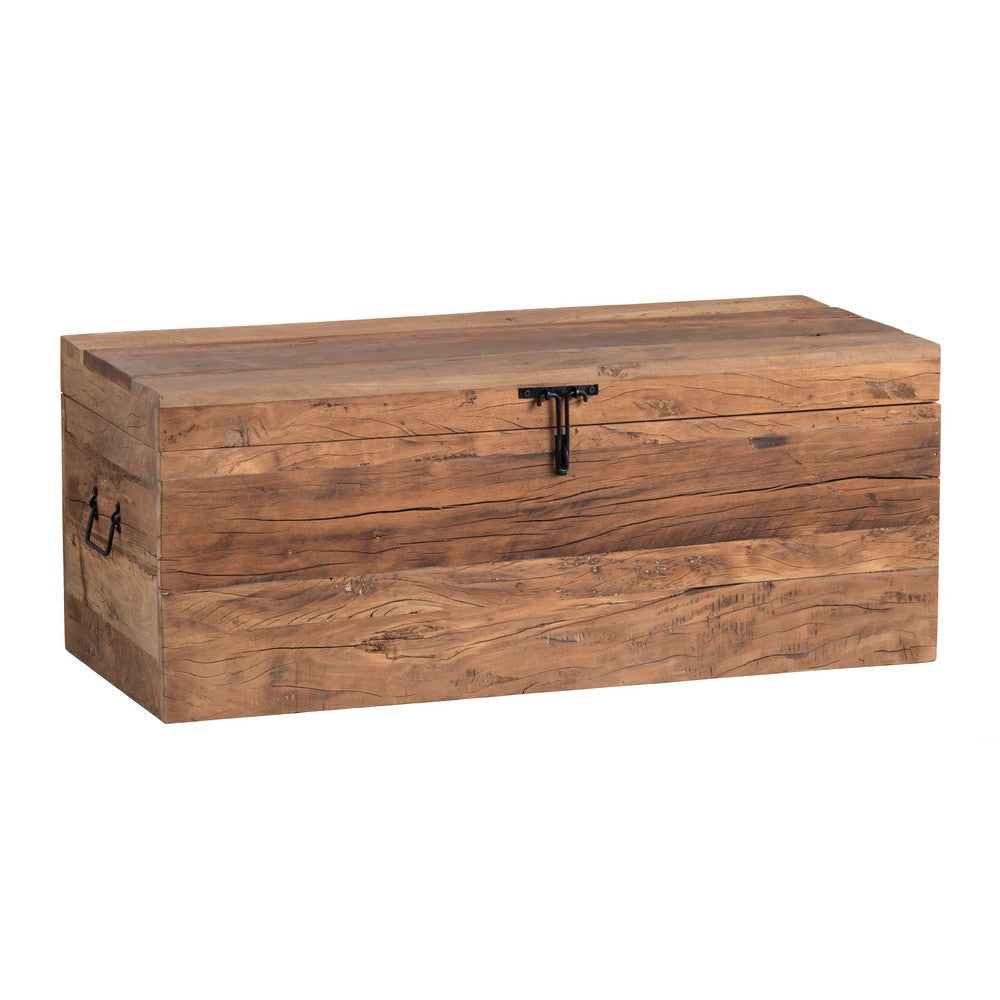 Pina Storage Trunk | Black Metal Handles & Latch | Brown Solid Wood