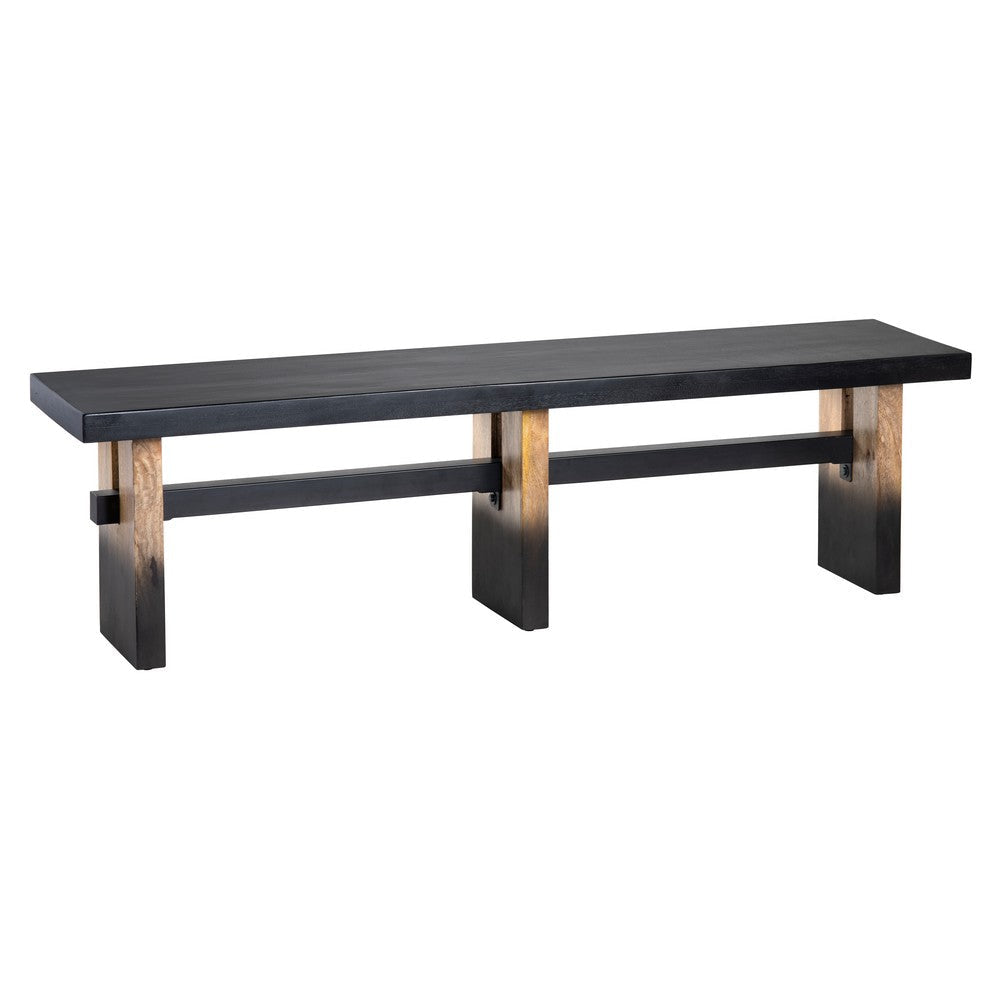 Mace Accent Bench | 65" Seat | Iron Stretcher | Black Brown Solid Wood