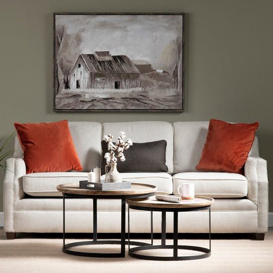 Anie 2pc Nesting Cocktail Table Set | Round Brown Solid Wood | Black Metal