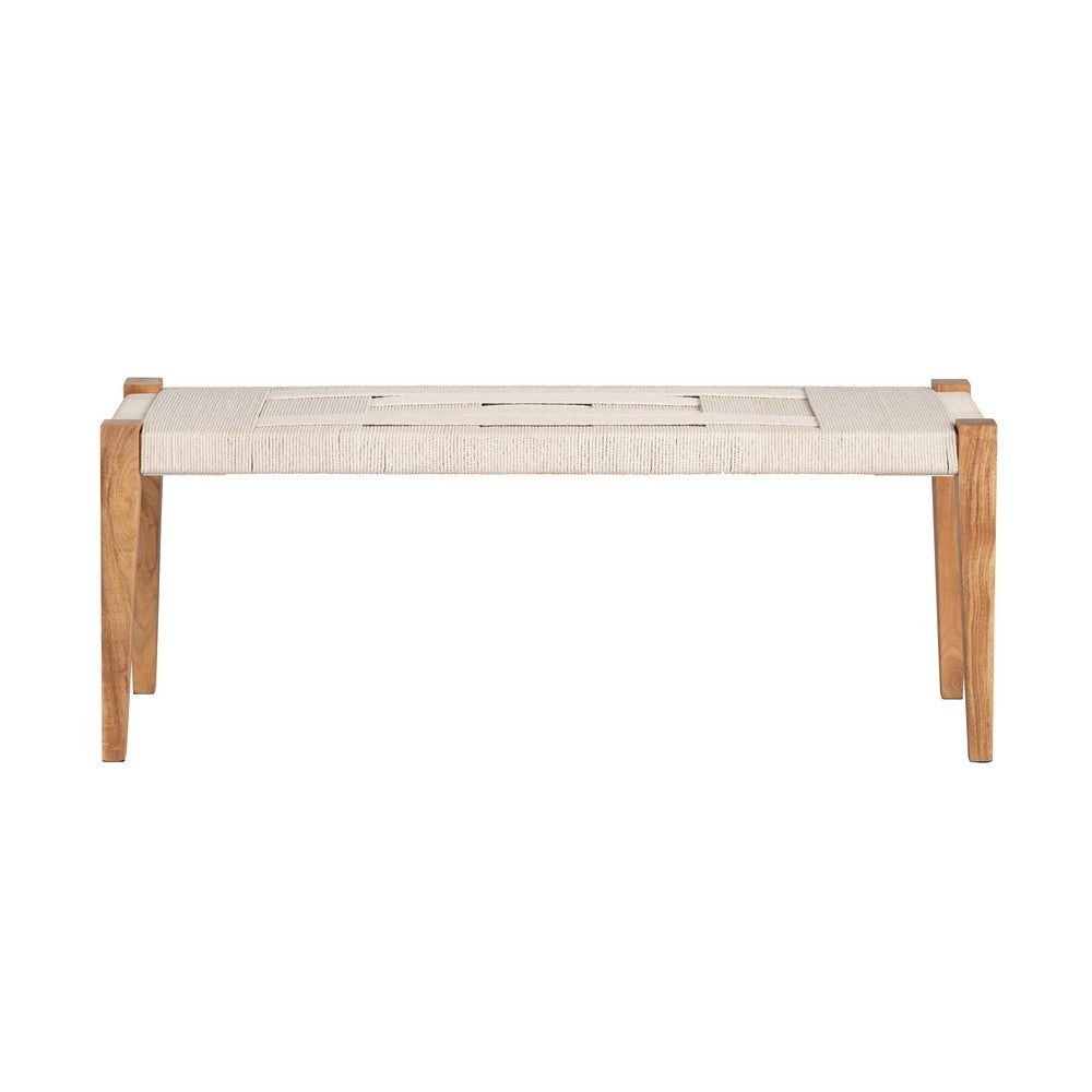 Crestview Casy Accent Bench | Beige Rope Seat | Brown Wood | 48"