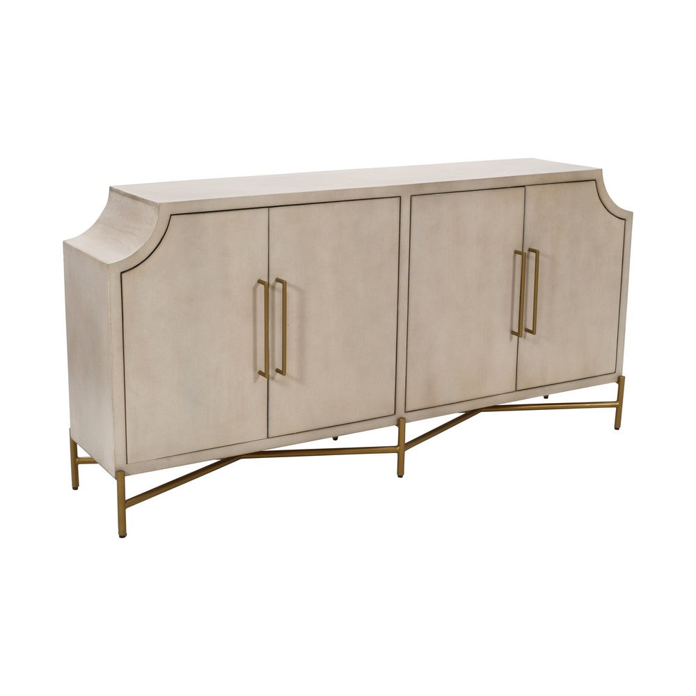 Crestview Media Credenza Sideboard | 4 Doors Concave Edges | 80" Cream