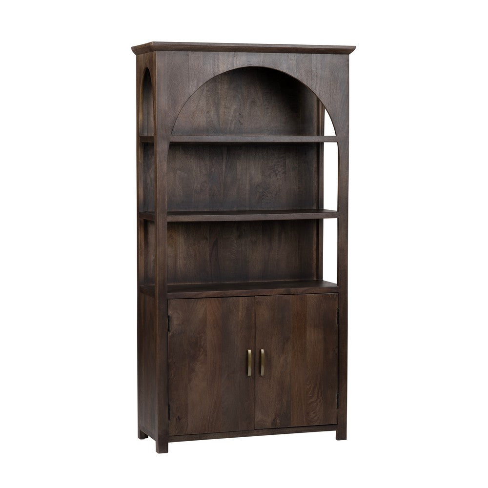 Crestview Ben Bookcase | 2 Doors & 3 Shelves | Arched Top | 40" Brown