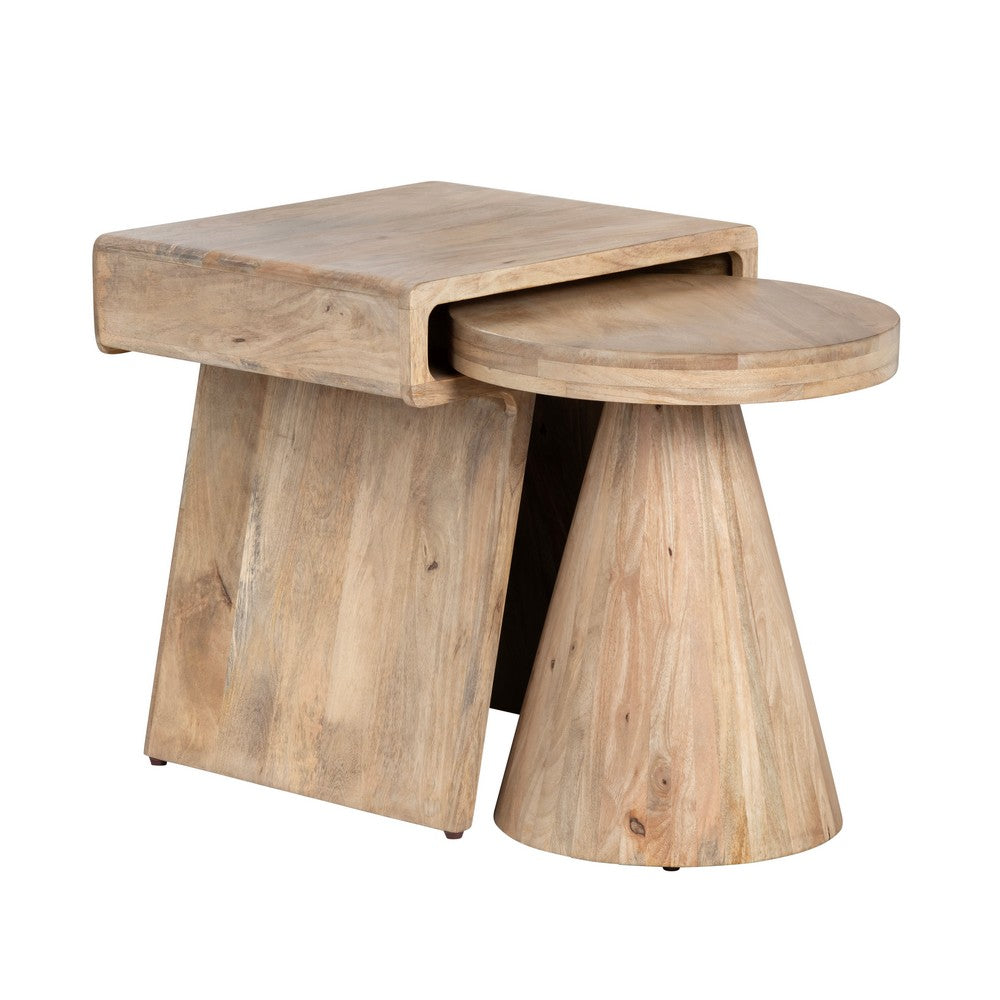 Crestview Kesa 2pc Nesting Accent Table Set | Round & Square Natural Brown