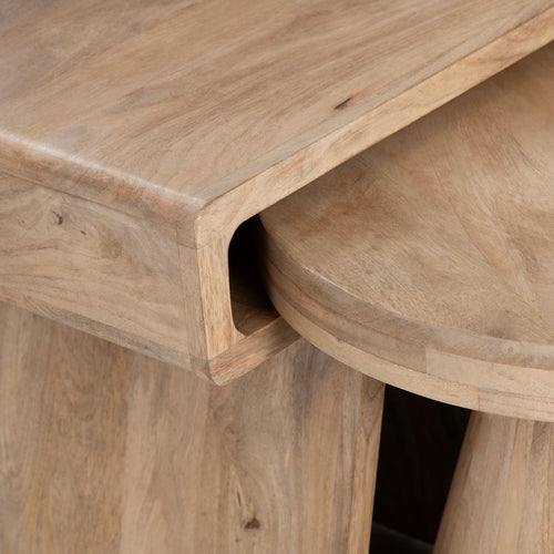 Crestview Kesa 2pc Nesting Accent Table Set | Round & Square Natural Brown