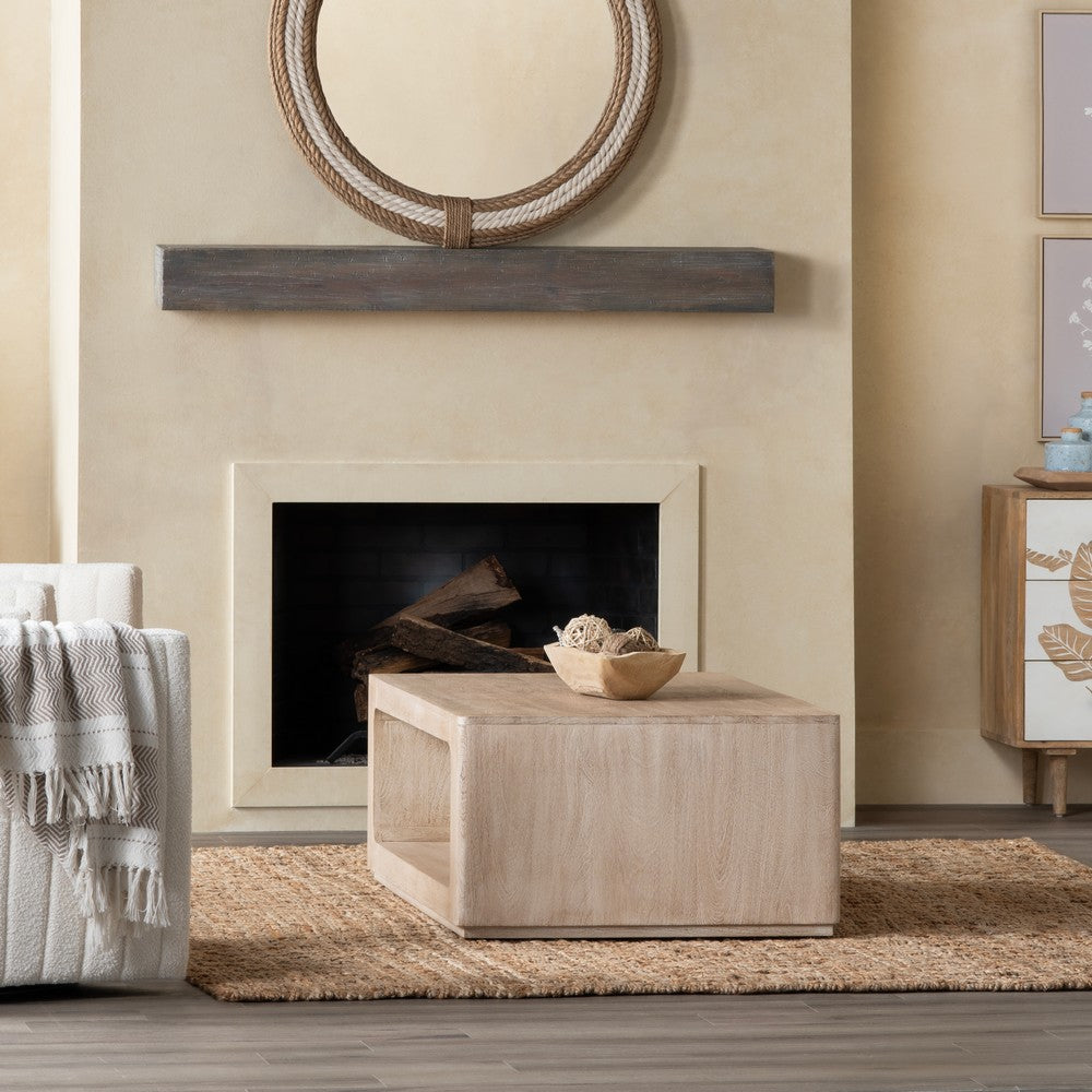 Crestview Lyn Coffee Table | Rectangular Top w Shelf | 52" Cream Wood