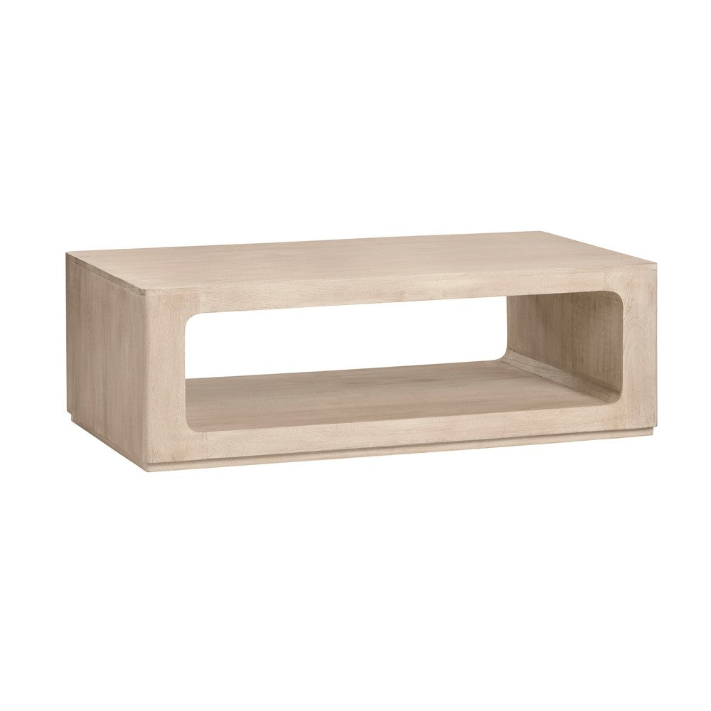 Crestview Lyn Coffee Table | Rectangular Top w Shelf | 52" Cream Wood