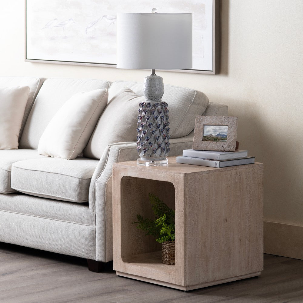 Crestview Lyn Side End Table | Square Top w Shelf | 22" Cream Wood