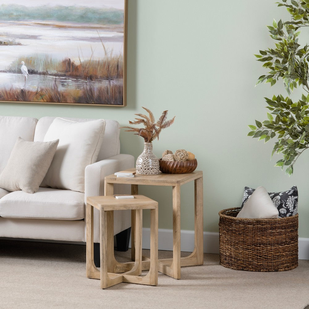 Crestview Den 2pc Side End Table Set | Cross Brace Base | Natural Brown